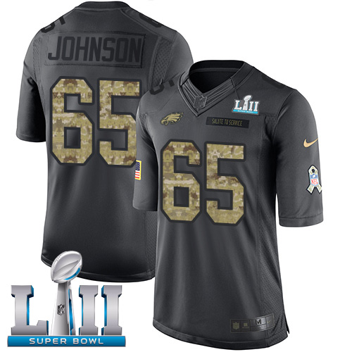 Nike Eagles #65 Lane Johnson Black Super Bowl LII Men's Stitched NFL Limited 2016 Salute To Service Jersey